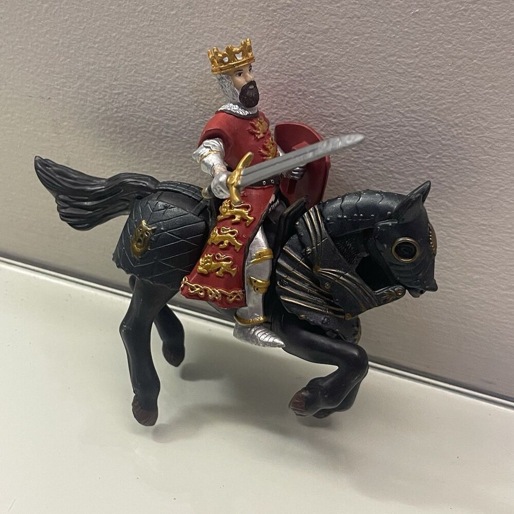 Papo King with Sword Action Figure Red King Richard Medieval Black Horse Knight